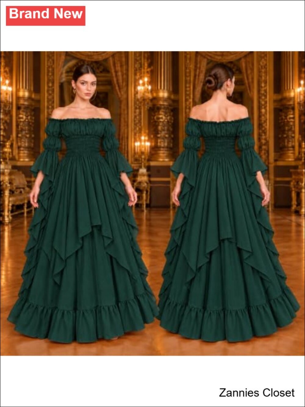 👻 Women Renaissance Witch Dress Puff Sleeve Halloween Costume - Picture 4 of 6